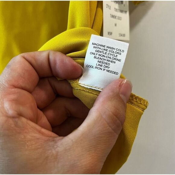 New Retrology Turmeric Metallic Tie Puff Sleeve Blouse Sz 2x Women’s Yellow - Picture 8 of 9